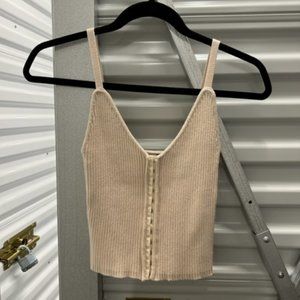 Zara Beige Ribbed Corset-Style Tank Top